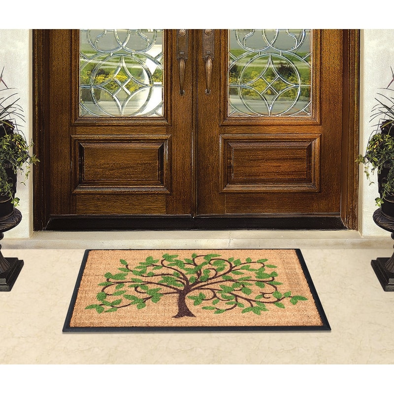 A1HC Hand-Crafted Rubber Coir Flocked Life of Tree Double Door Mat