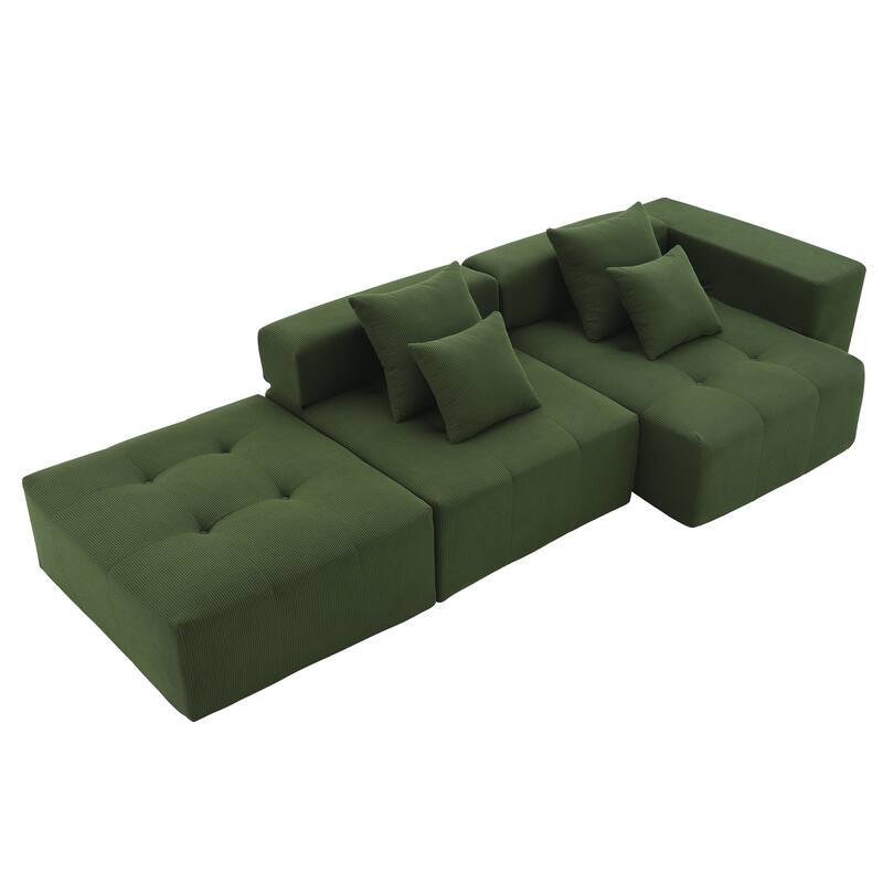 105.5" Corduroy L-Shaped Modular Sectional Sofa with Wide and Deep Seat, Tufted Design, and No Assembly Required