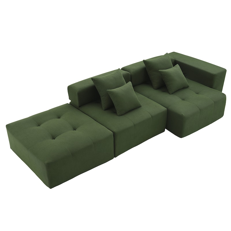 105.5'' Modular L-Shaped 3 Seater Sectional Sofa with Corduroy Upholstery, Tufted Design and 4 Pillows, No Assembly Needed