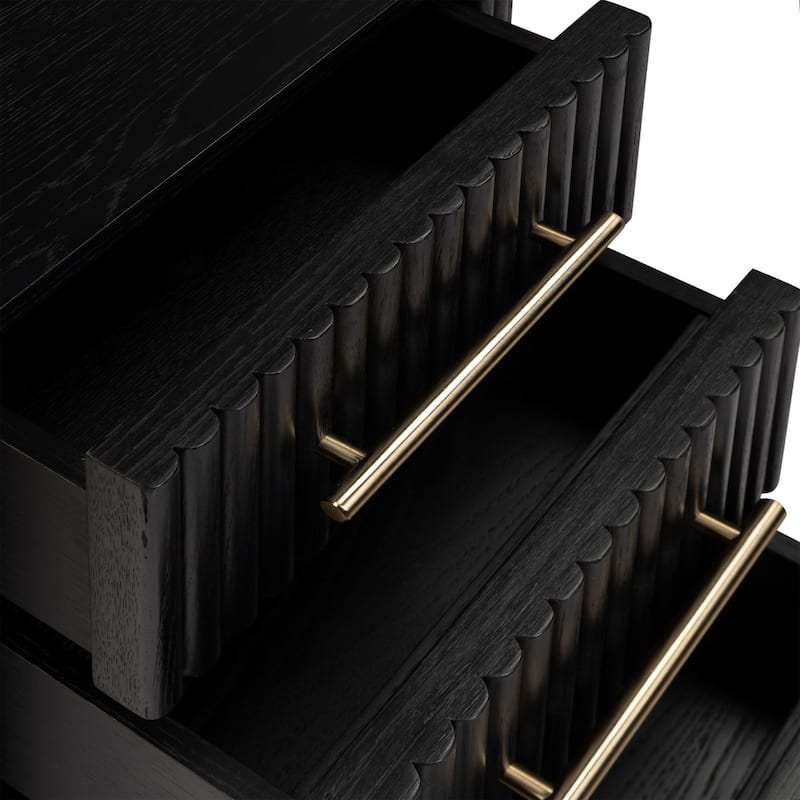 Poly & Bark Noir 3 Drawer Wood Nightstand with Ribbed Design