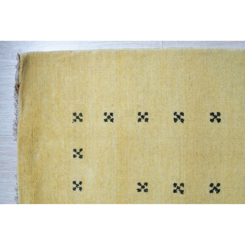 Handmade Wool Yellow Traditional Solid Lori Baft Rug - Timeless Elegance and Artisanal Craftsmanship