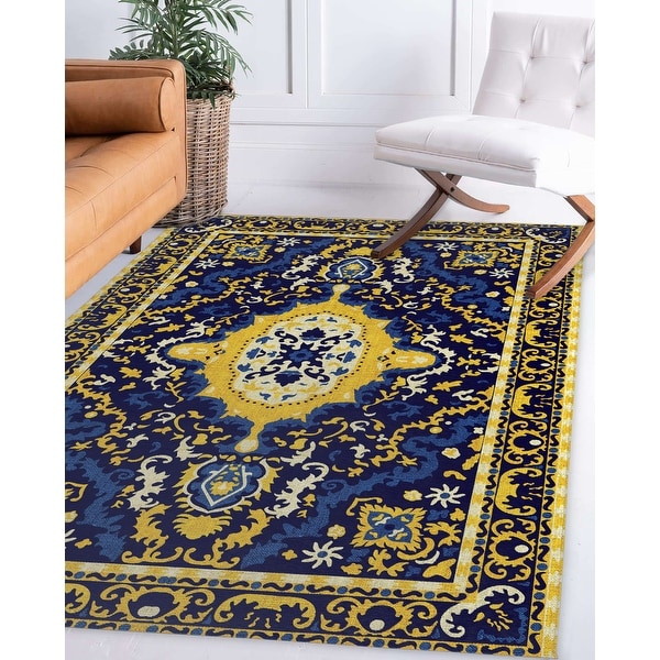 ISLA DARK BLUE AND YELLOW Area Rug By Terri Ellis - Bed Bath