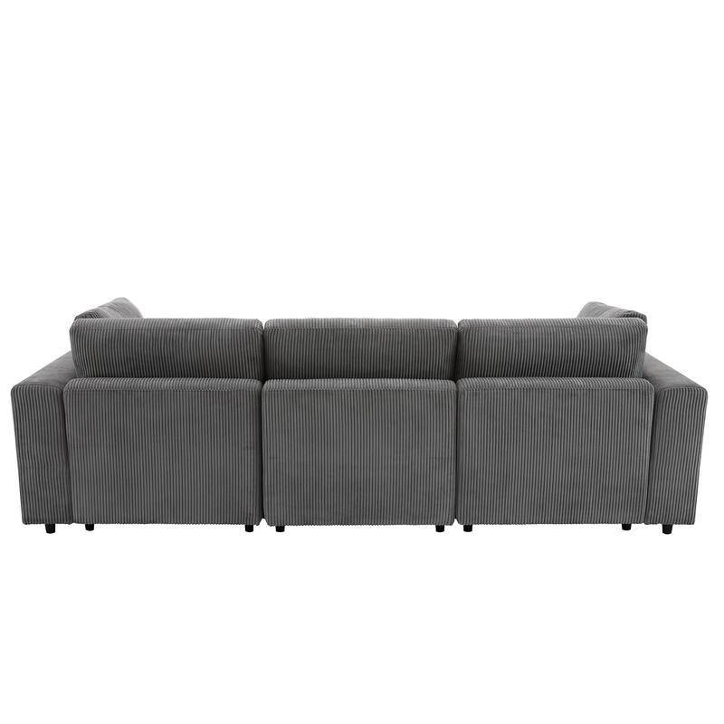 Corduroy 3 Seater Modular Sofa with Removable Back Cushions and 5 Pillows
