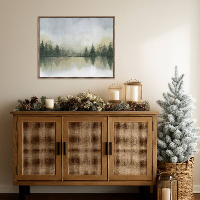 Hazy Cove I by Grace Popp (28 x 23 in.), Framed Canvas Wall Art Print - Sylvie Beaded Dark Gold