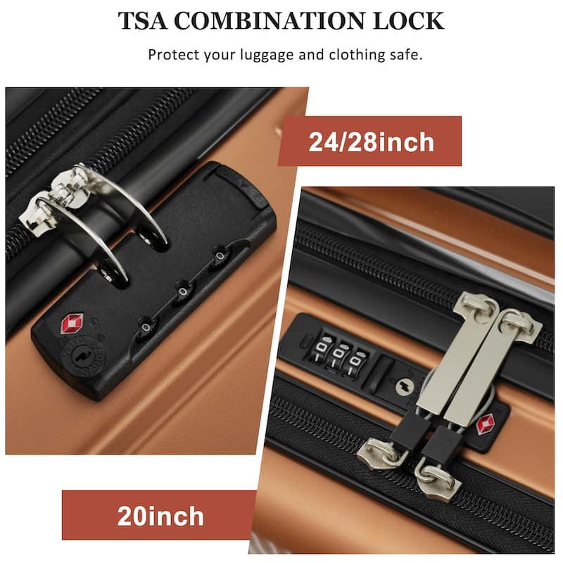 Luggage Sets 5 Piece with Half-opening, Hardside Carry On Suitcase Set with Double Spinner Wheel, with USB Port,TSA Locks