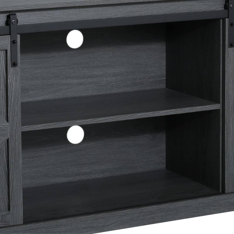 Farmhouse Wood TV Stand with Sliding Barn Door