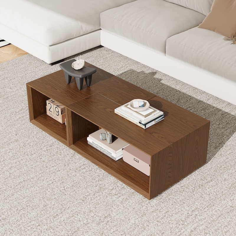 53.14" Mid Century Wood Coffee Table, Set of 2, Brown