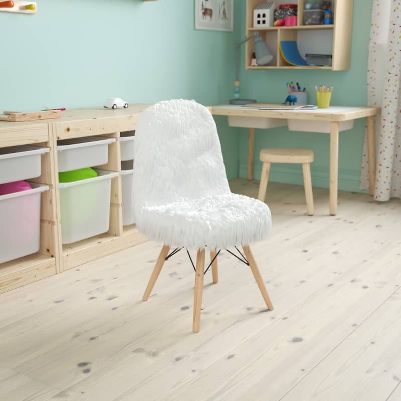 Kids Shaggy Dog Accent Chair - Desk Chair - Playroom Chair - 14"W x 14"D x 23.5"H - White