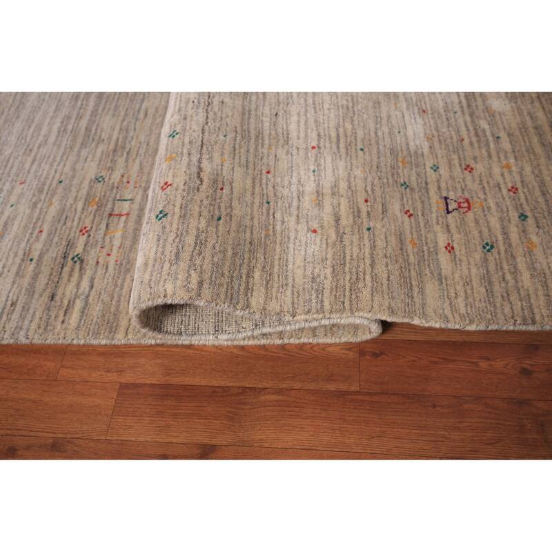 Striped Tribal Gabbeh Square Area Rug Handmade Wool Carpet - 8'0" X 7'11"