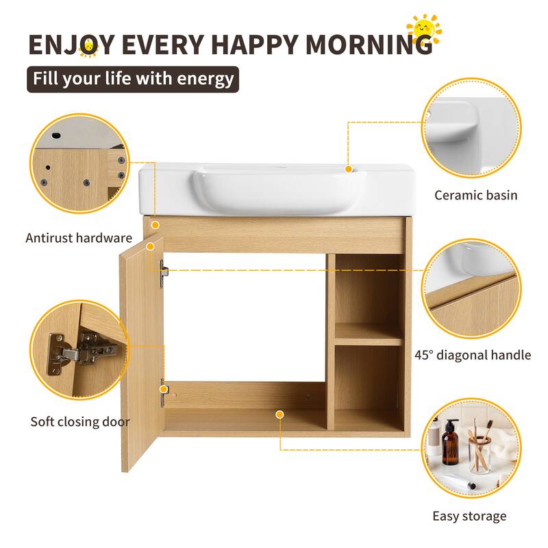 Beingnext 24"/28" Bathroom Vanity with Sink, Floating Bathroom Vanity with Soft Close Door and Shelf