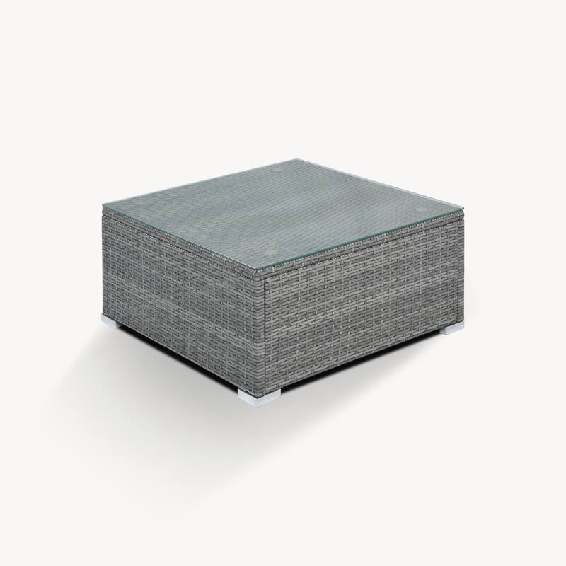 8-Pieces Outdoor Modular Sectional Sofa Sets Wicker Sectional Sofa Set Conversation Set with Tempered Glass Coffee Table