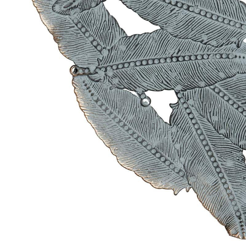 Roomfitters Textured Feather 3-Piece Metal Disc Wall Decor Set, Modern Round 20-Inch Dimensional verdigris Wall Art, Blue