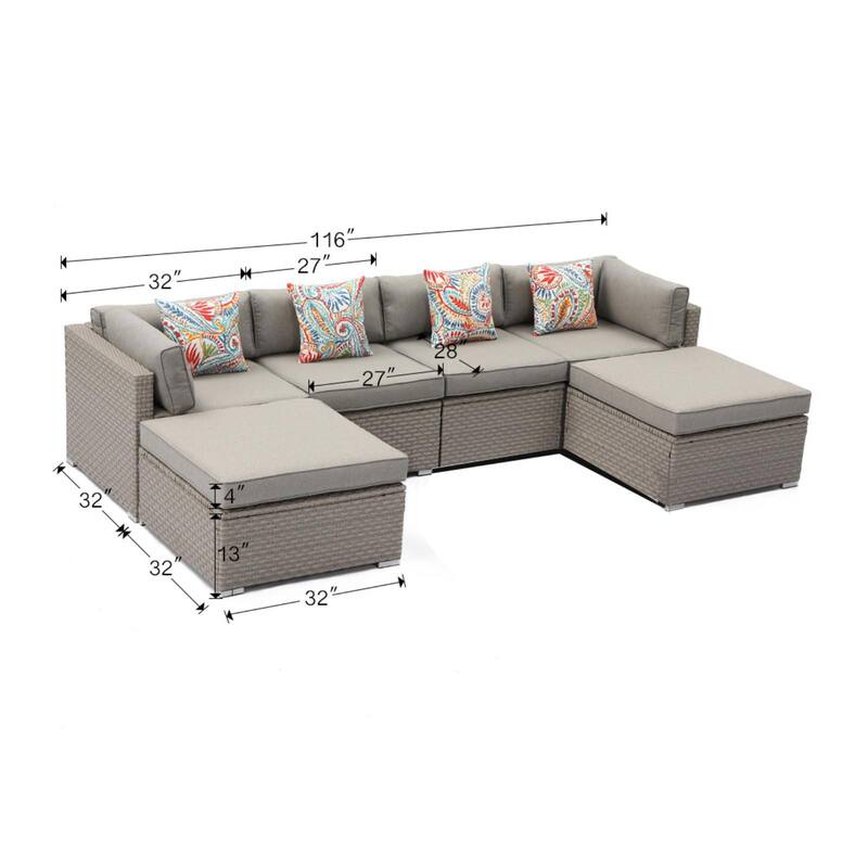 COSIEST 7-Piece Outdoor Sofa Setional Set With Fire Pit Table