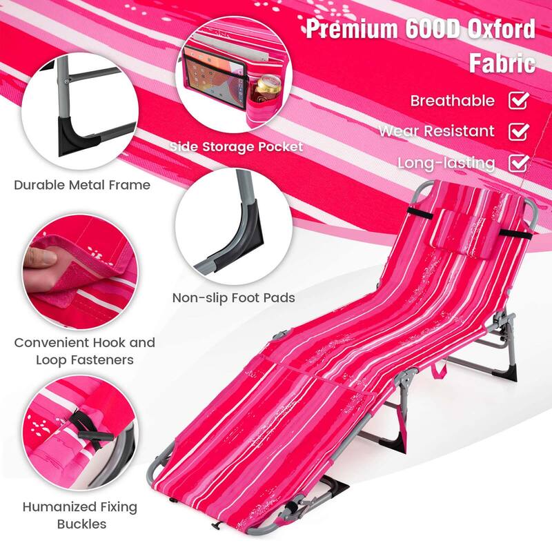 Goplus 2 PCS Outdoor Folding Chaise 5-Position Lounge Chair with - See Details