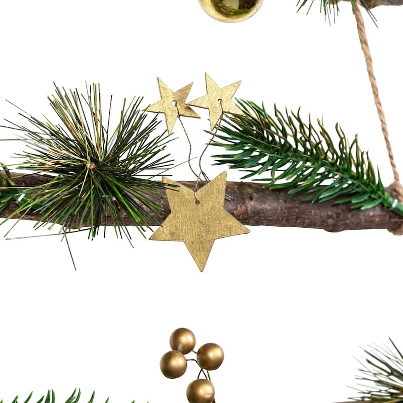 Star and Pinecone Hanging Tree Wooden Christmas Wall Decoration - 30"
