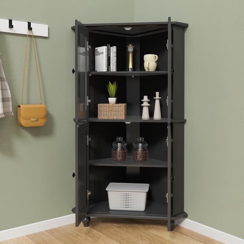 Free-Standing Corner Storage Cabinet with Doors and Shelves