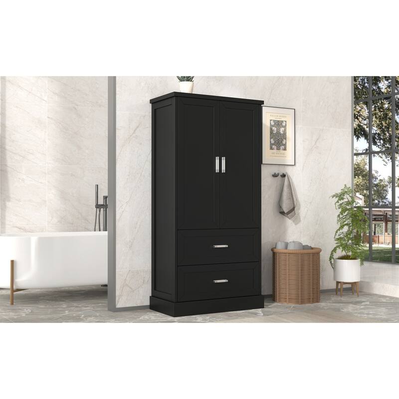 Tall Bathroom Storage Cabinet with Adjustable Shelves and Door Racks, Waterproof Freestanding Cabinet with Drawers