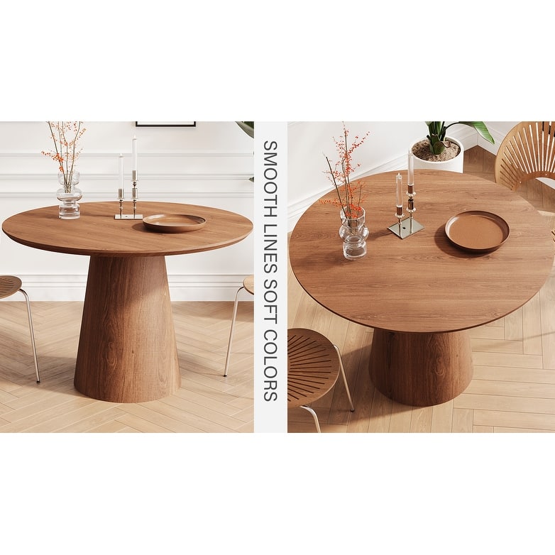 Elegant Round Coffee Table for 4, MDF Base with Unique Design, Natural Wood Grain Dining Table