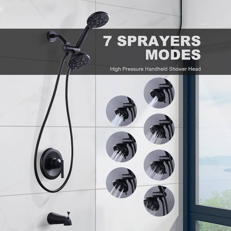 WOWOW Single Handle 7-Spray Dual Shower Head Faucet with Tub Spout