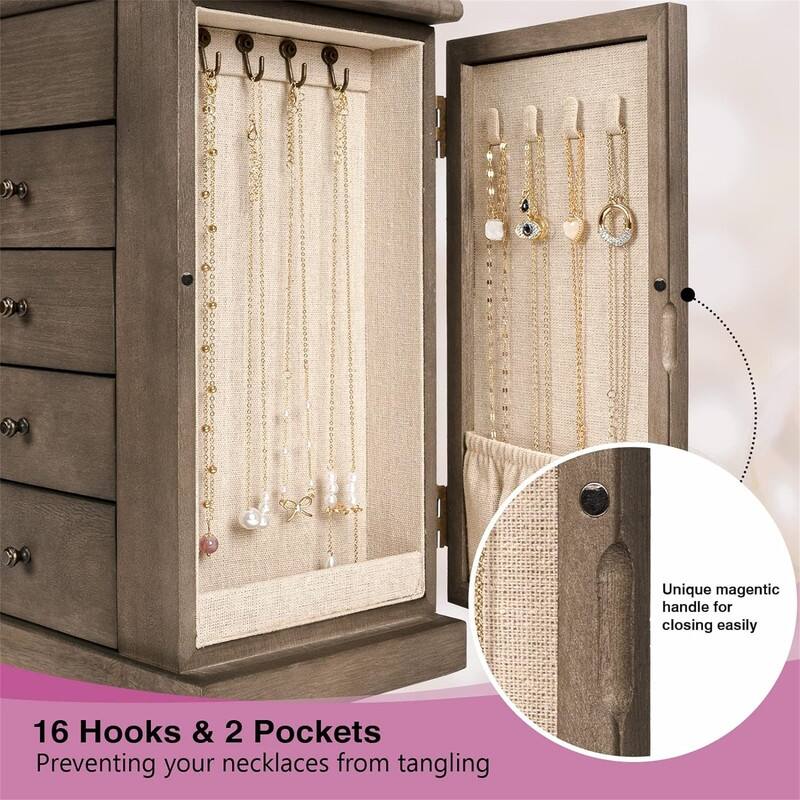 Rustic Organizer with Drawers and Mirror - ‎6.1"D x 10.2"W x 12.9"H - Weathered Gray