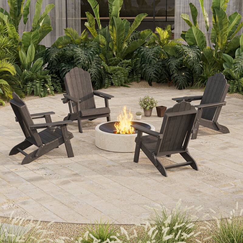 HDPE All-Weather Folding Adirondack Chair with Cup Holder - 4-Piece - Brown