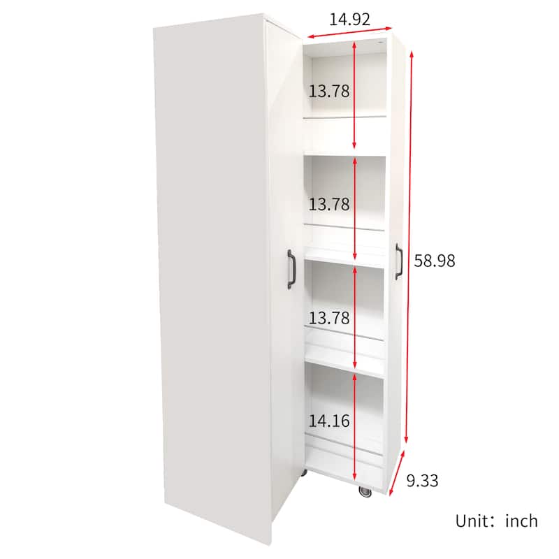 4-Tier Slide-Out Bookcase with Wheels, Narrow Hidden Storage Cabinet with Pull-Out Shelving for Home Office