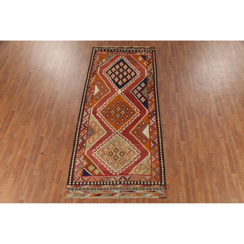 Kilim Qashqai Persian Vintage Rug Hand-Knotted Tribal Wool Carpet - 4'6"x 10'8"