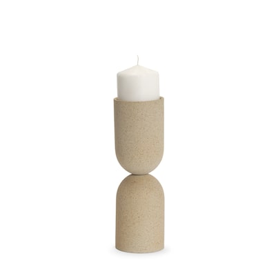 Qamra Medium Beige Textured Metal Pillar Candle Holder Candle Holder - 3.5 x 3.5 x 11