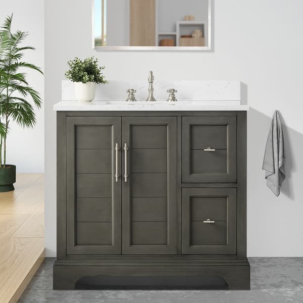 slide 2 of 9, Vanity Art 36" Single Sink Bathroom Vanity with Top & Backsplash Grey