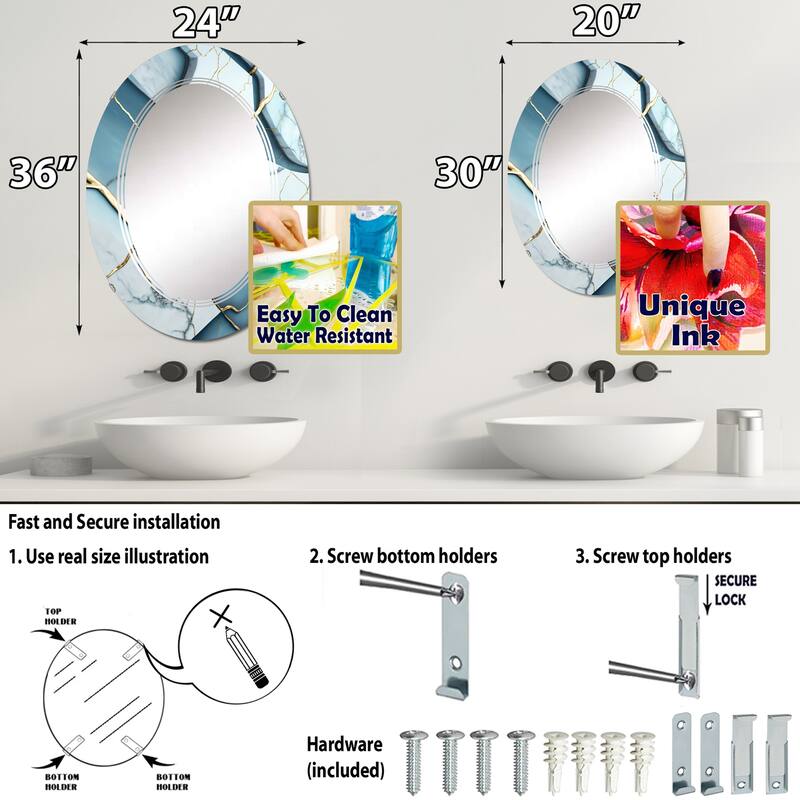 Designart 'Abstract Geode White II' Printed Abstract Marble Wall Mirror