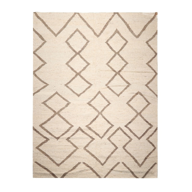 LoomBloom Beige Wool Oriental Area Rug Hand Woven Geometric Flatweave - 9' 2'' x 12' 2''