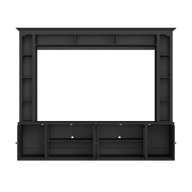 4-Piece Modern TV Stand, for 80/92-Inch TVs with Bookshelves and Adjustable Shelves, for Living Rooms, Black