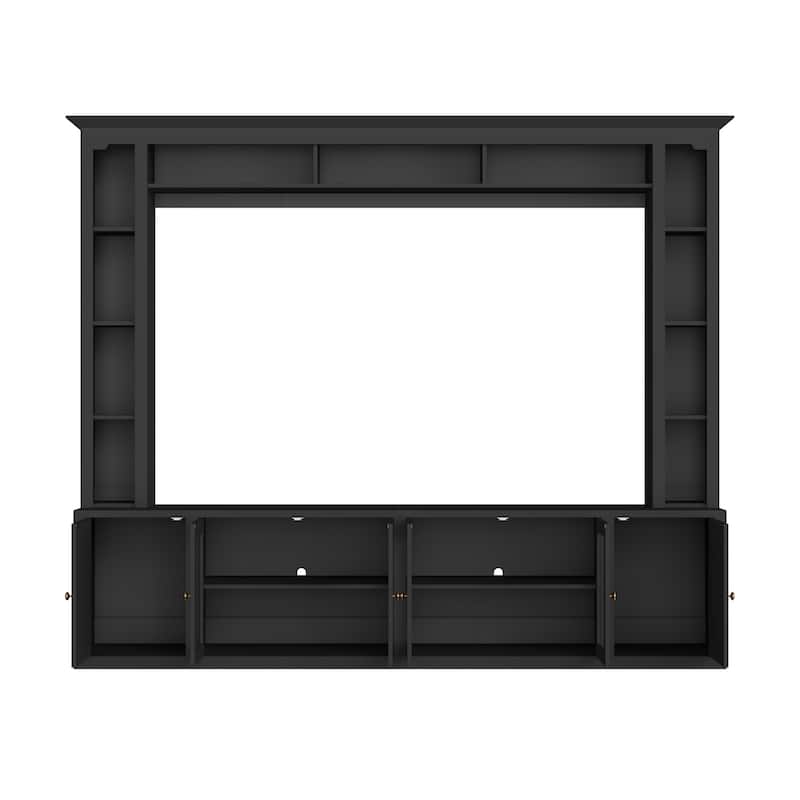 Entertainment Center Wall Unit Set with Bookshelves, Large 92" TV Stand with Glass Doors & Adjustable Shelves, for TVs Up to 80"
