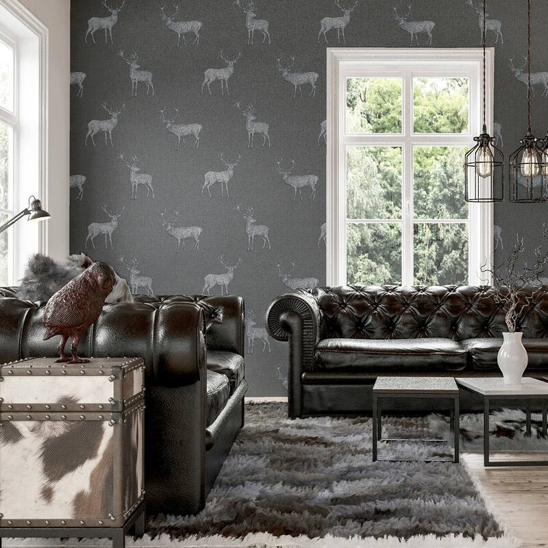 Arthouse Hank Grey Stag Wallpaper