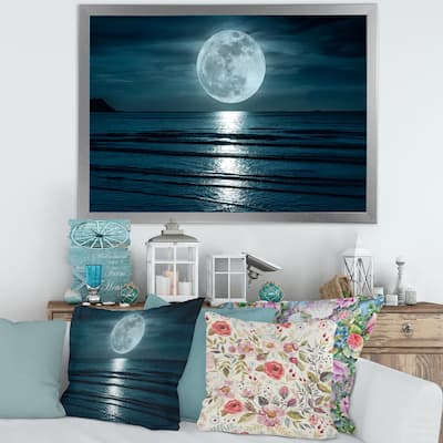 Designart "Super Moon Over The Sea I" Modern Framed Art Print
