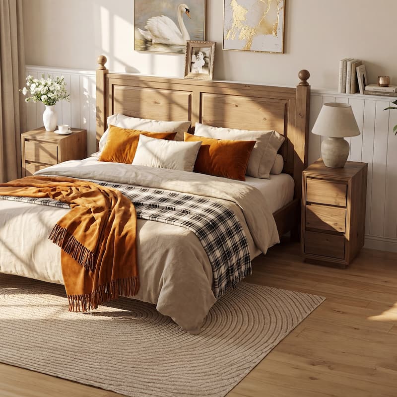 Rustic 3-Drawer Solid Wood Nightstand, Fully Assembled, 23.62"H