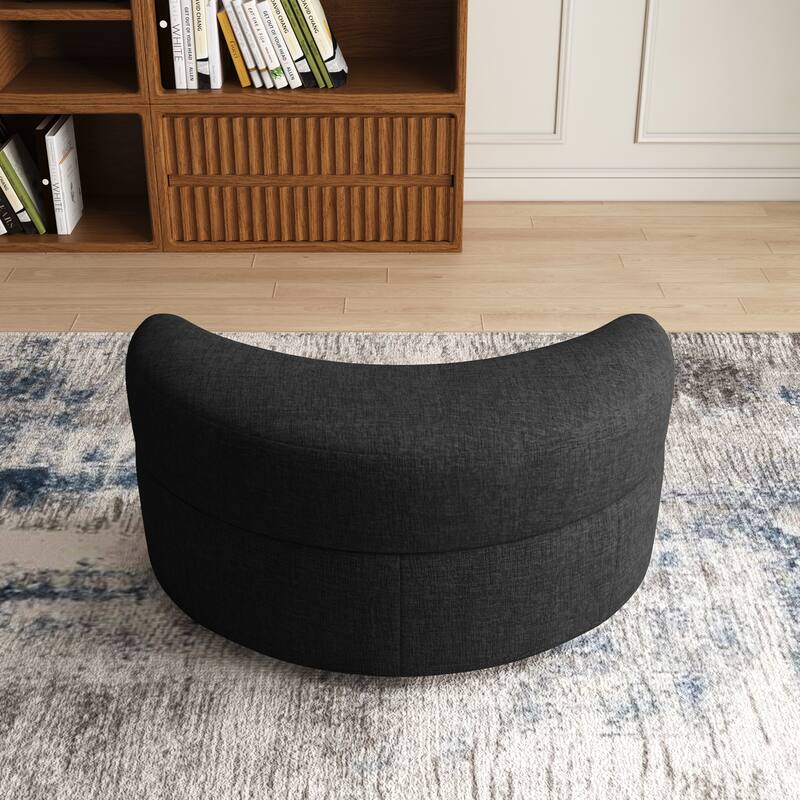 Moon Crescent Storage Upholstered Ottoman - Black-Chenille