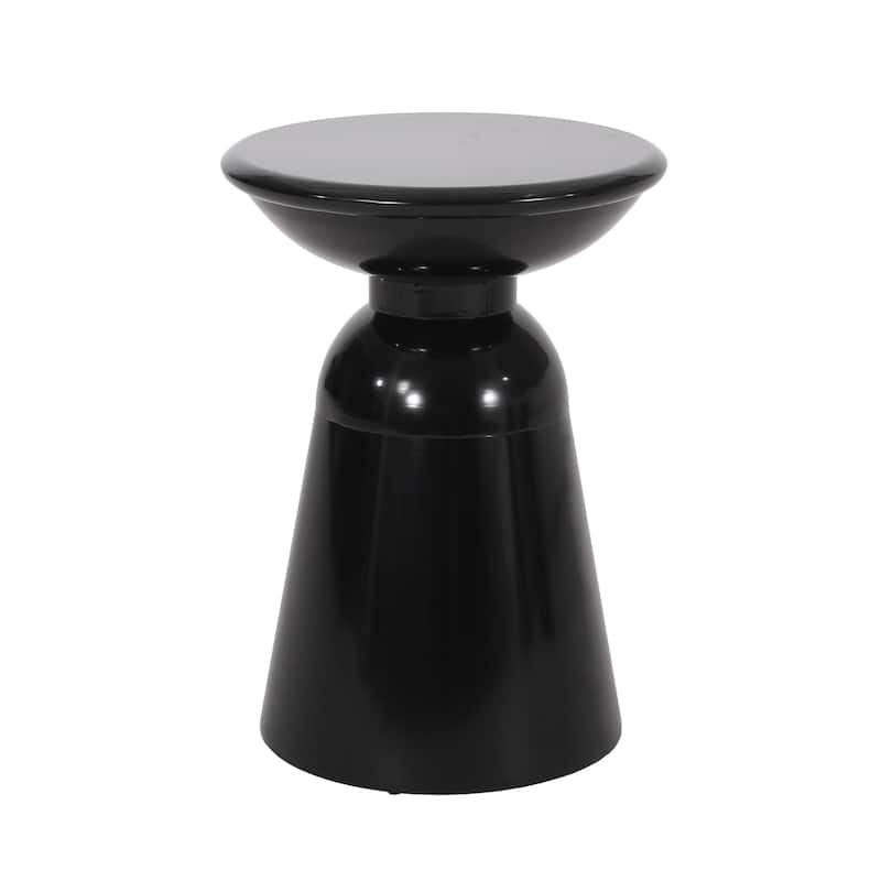 Suma Outdoor End Table, Round 15 Inch Top, Pedestal Base, Black Iron