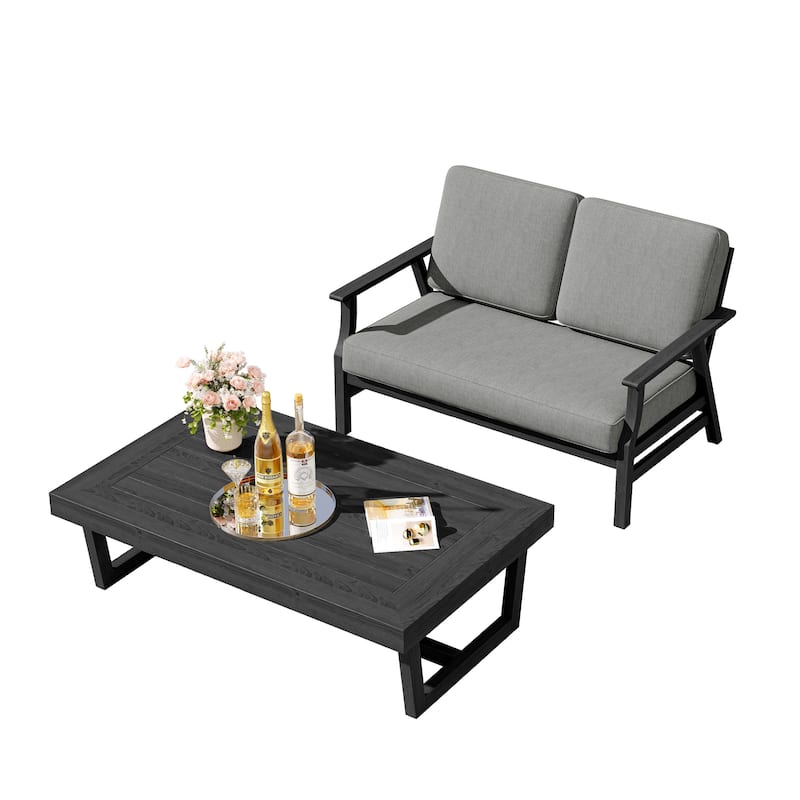 2-Piece Teak Outdoor Loveseat Set with Table.