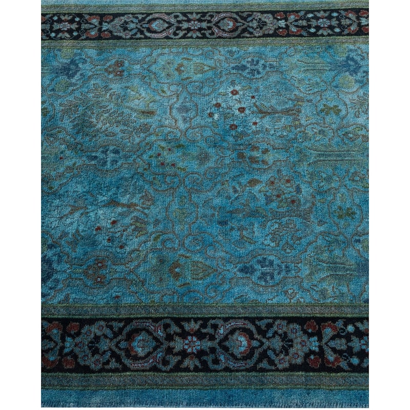 Overton Hand Knotted Wool Vintage Inspired Modern Contemporary Overdyed Blue Runner Rug - 2' 7" x 19' 8"