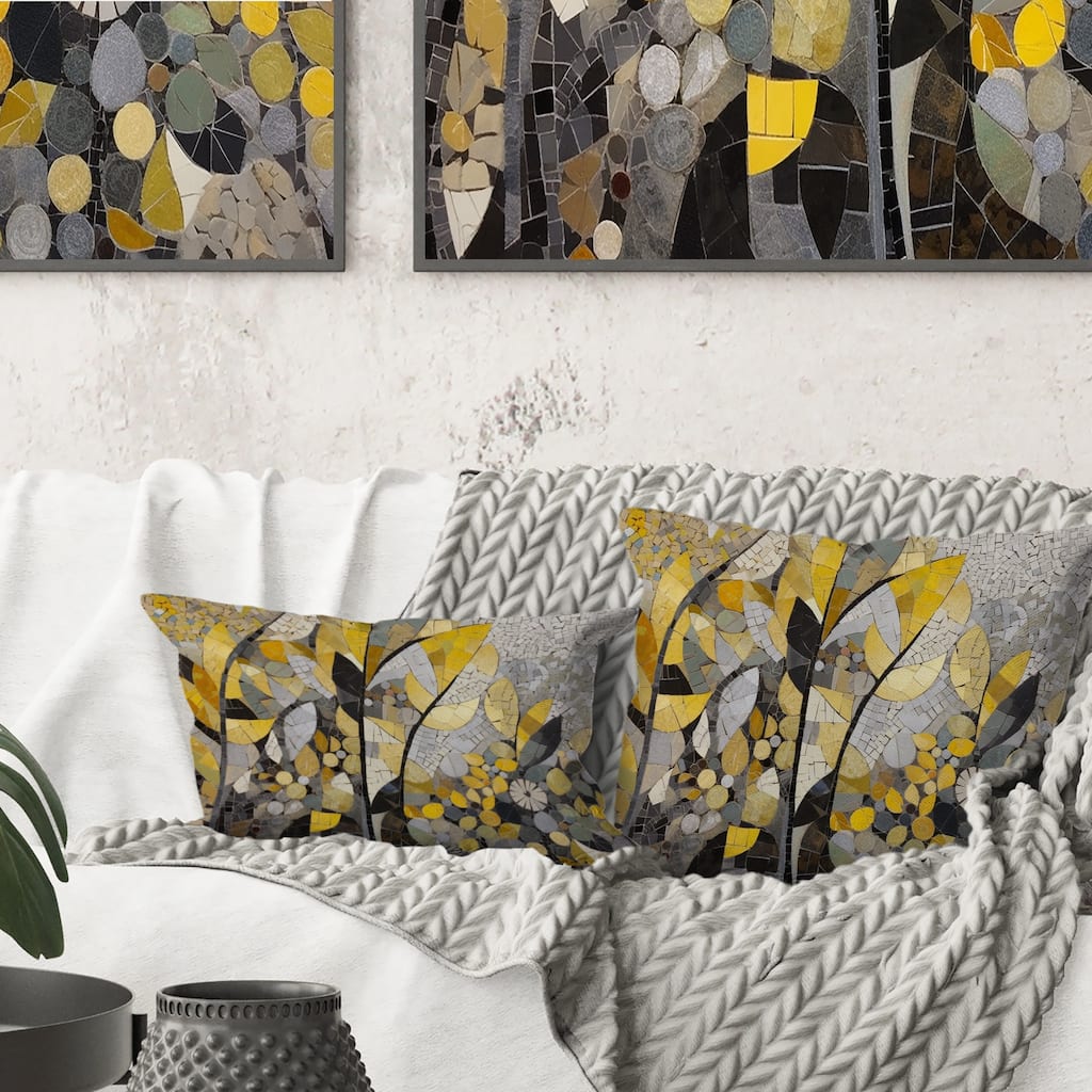 Designart "Yellow And Grey Patterns In Artistic Fusion" Boho Mosaic Printed Throw Pillow