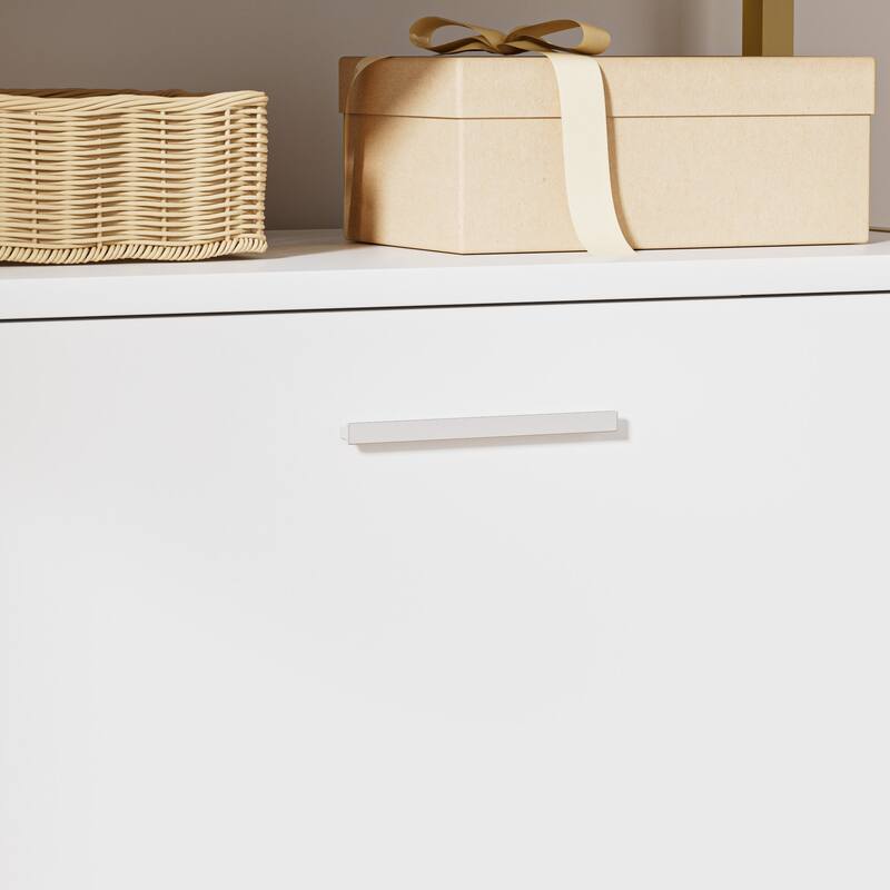 VECELO White and Gold Shoe Storage Cabinet with 2 Flip Drawers & Open Shelf Entryway Organizer for Hallway and Living Room