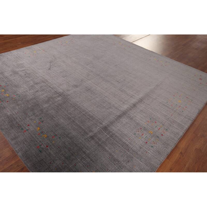 Gray Gabbeh Square Area Indian Rug Hand-Knotted Wool Carpet - 8'6"x 8'6"