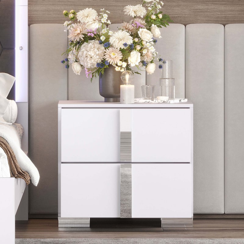 Elegant Nightstand with Metal Handle