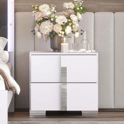 Elegant Nightstand with Metal Handle