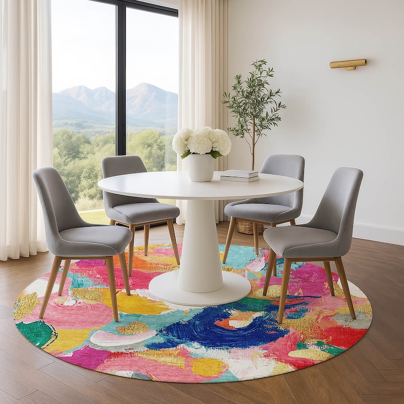 Premium Washable Super Soft Abstract Contemporary Mayfield Rug - Blush - 8' x 8'