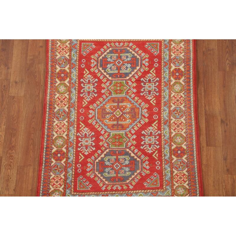 Geometric Kazak Accent Rug Handmade Wool Carpet - 2'10" x 4'0"
