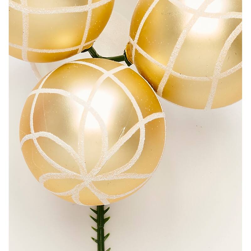 60mm Christmas Shatterproof Painted Plastic Ball x 3 on a Pick, Gold, Set of 12 - 9