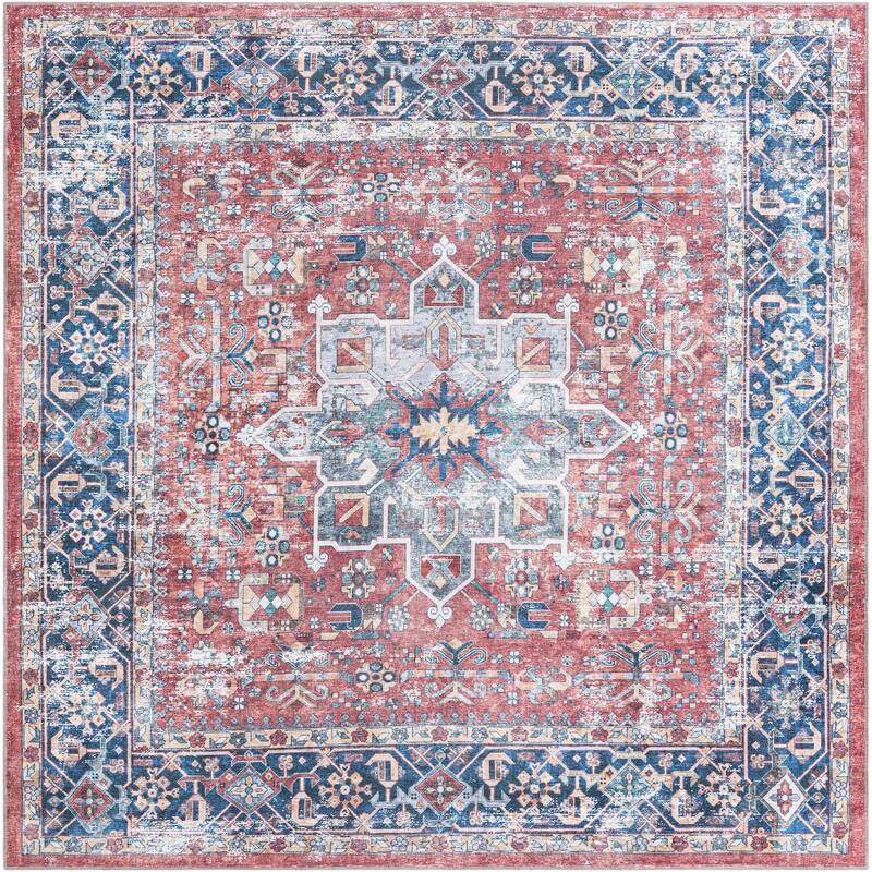 Traditional Tira Collection Area Rug - 7'10" Square - Rust Red