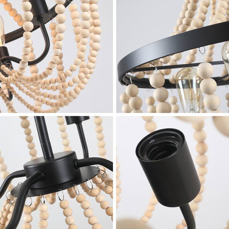 Farmhouse Beaded Chandelier Wood Chandelier Wood Bead Chandelier - 4-Light